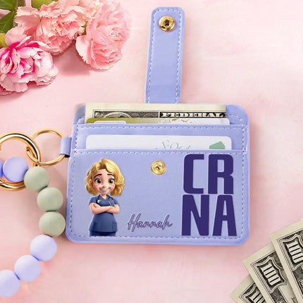 Job Title 3D Effect Nurse - Personalized Keychain Wristlet Leather Wallet