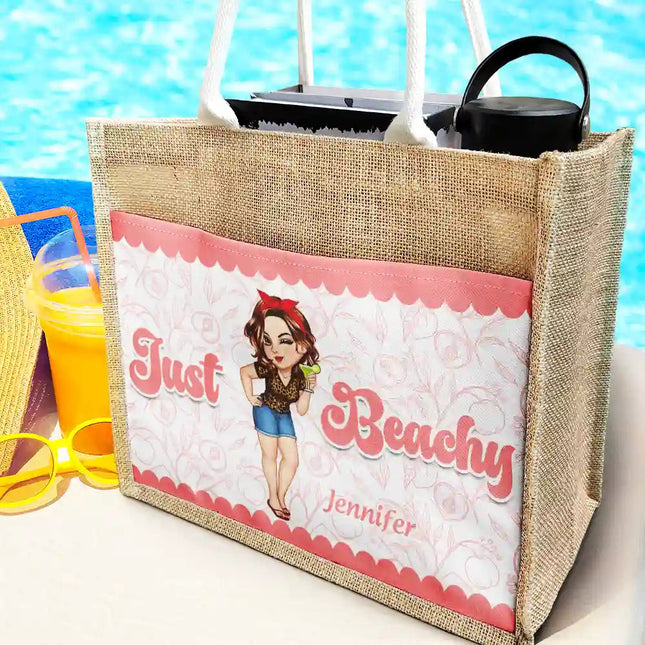 Just Beachy - Personalized Jute Tote Bag