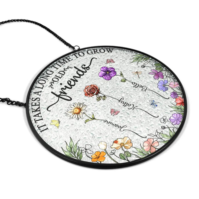 Birth Flower Sisters Besties From The Same Garden - Personalized Stained Glass Window Hanging Suncatcher