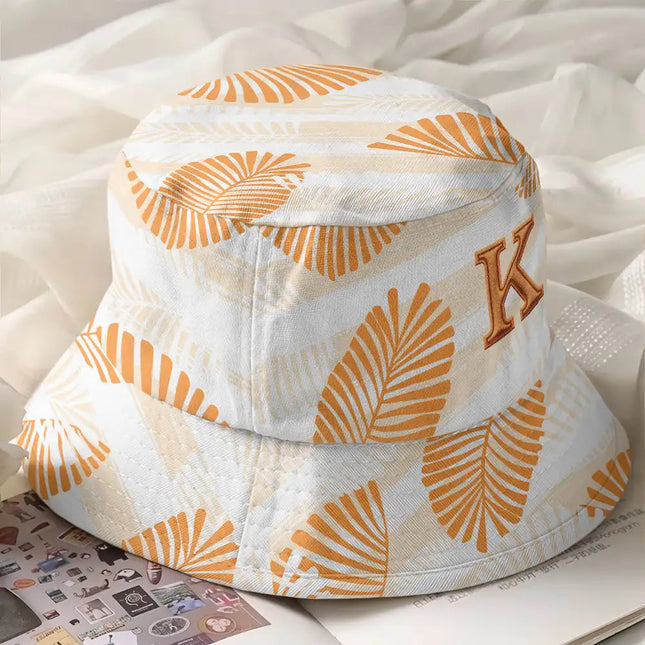 Monogram Tropical Pattern - Embroidery Text Effect Printed, Personalized Bucket Hat