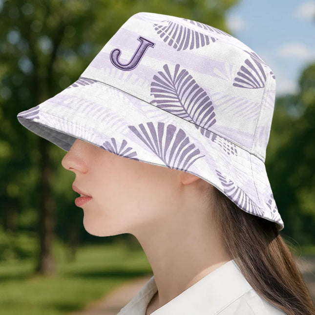 Monogram Tropical Pattern - Embroidery Text Effect Printed, Personalized Bucket Hat