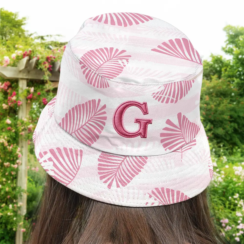 Monogram Tropical Pattern - Embroidery Text Effect Printed, Personalized Bucket Hat