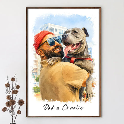 Custom Photo Watercolor Painting I Love You Daddy Grandpa Pet Dad - Personalized Poster
