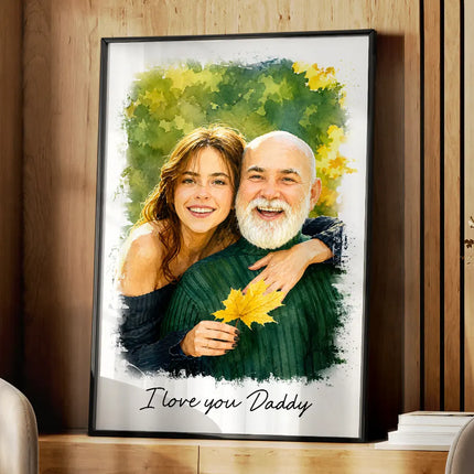 Custom Photo Watercolor Painting I Love You Daddy Grandpa Pet Dad - Personalized Poster