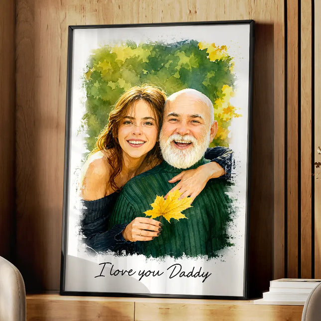 Custom Photo Watercolor Painting I Love You Daddy Grandpa Pet Dad - Personalized Poster