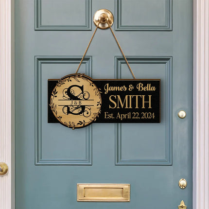 Monogram Wedding Gift Happily Married - Personalized Custom Shaped Wood Sign