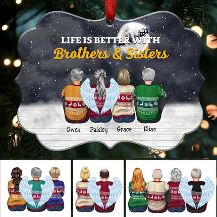 Life Is Better With Brothers & Sisters - Personalized Christmas Ornament (black)
