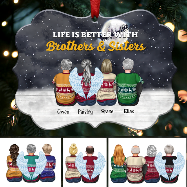 Life Is Better With Brothers & Sisters - Personalized Christmas Ornament (black)