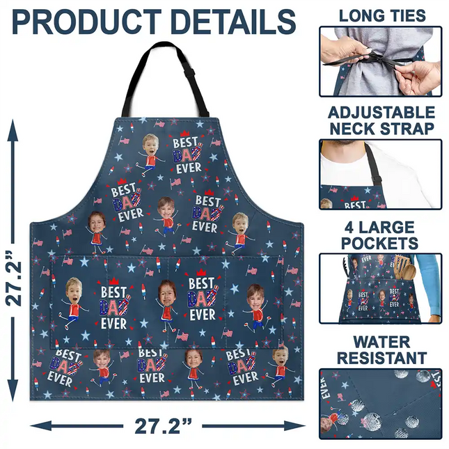 Stars & Stripes Best Dad Mom Grandpa Grandma Ever - Personalized Apron