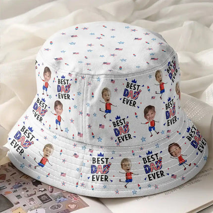 Custom Photo Stars & Stripes Best Dad Mom Grandpa Grandma Ever - Personalized Bucket Hat