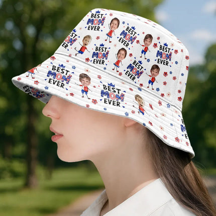 Custom Photo Stars & Stripes Best Dad Mom Grandpa Grandma Ever - Personalized Bucket Hat