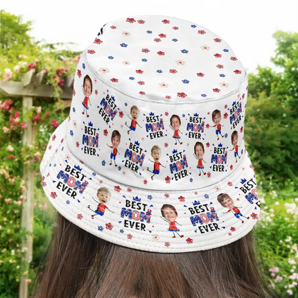 Custom Photo Stars & Stripes Best Dad Mom Grandpa Grandma Ever - Personalized Bucket Hat