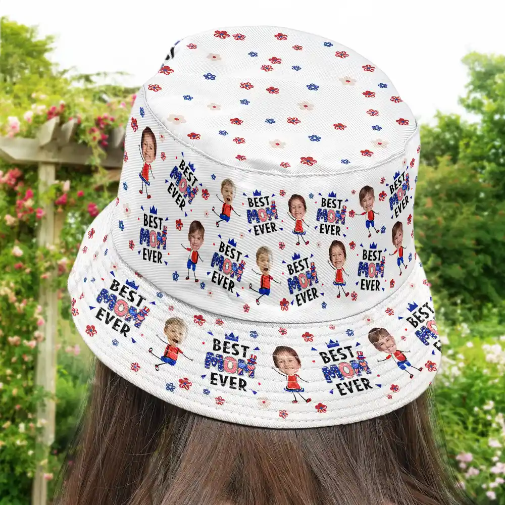 Custom Photo Stars & Stripes Best Dad Mom Grandpa Grandma Ever - Personalized Bucket Hat