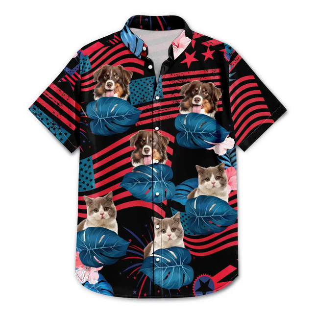 Custom Photo Funny Family Pet Face Stars And Stripes - Personalized Custom Hawaiian Shirt