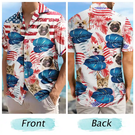 Custom Photo Funny Family Pet Face Stars And Stripes - Personalized Custom Hawaiian Shirt