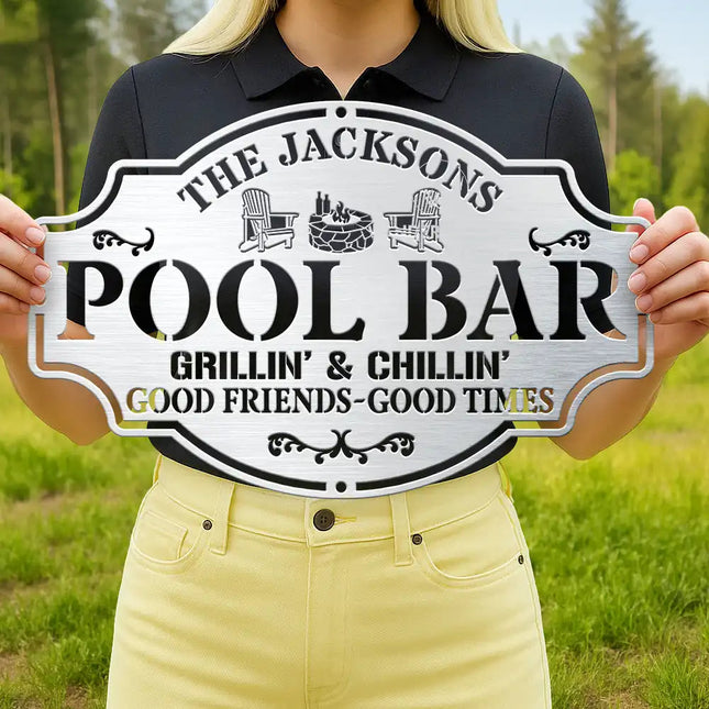 Backyard Bar And Grill Good Friends Good Times - Personalized Cutout Metal Sign