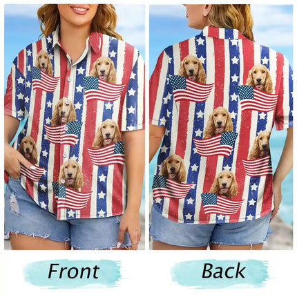 Custom Photo Funny Family Pet Face Stars And Stripes - Personalized Custom Hawaiian Shirt