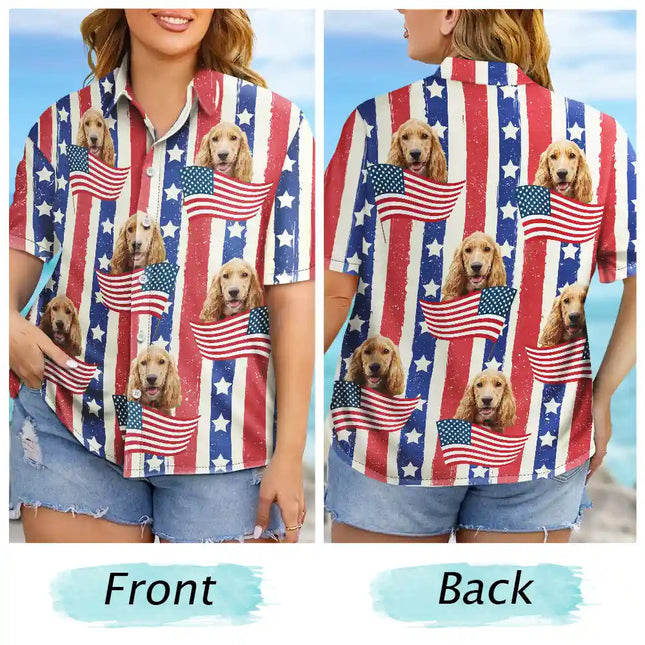 Custom Photo Funny Family Pet Face Stars And Stripes - Personalized Custom Hawaiian Shirt