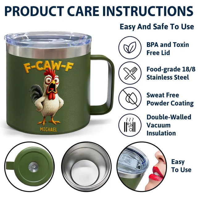 Funny Chicken F-Caw-F - Personalized 14oz Stainless Steel Tumbler With Handle