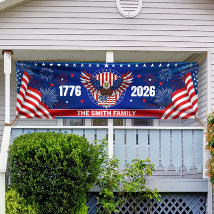Personalized Family Name 1776-2026 250 Years Birthday America Flag Eagle Patriotic Banner