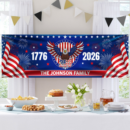 Personalized Family Name 1776-2026 250 Years Birthday America Flag Eagle Patriotic Banner