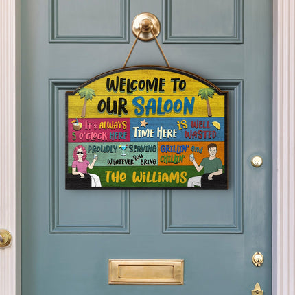Couple Welcome Grilling Chilling - Personalized Custom Shaped Wood Sign