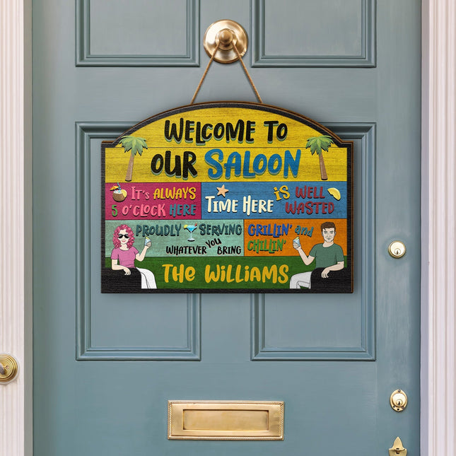 Couple Welcome Grilling Chilling - Personalized Custom Shaped Wood Sign