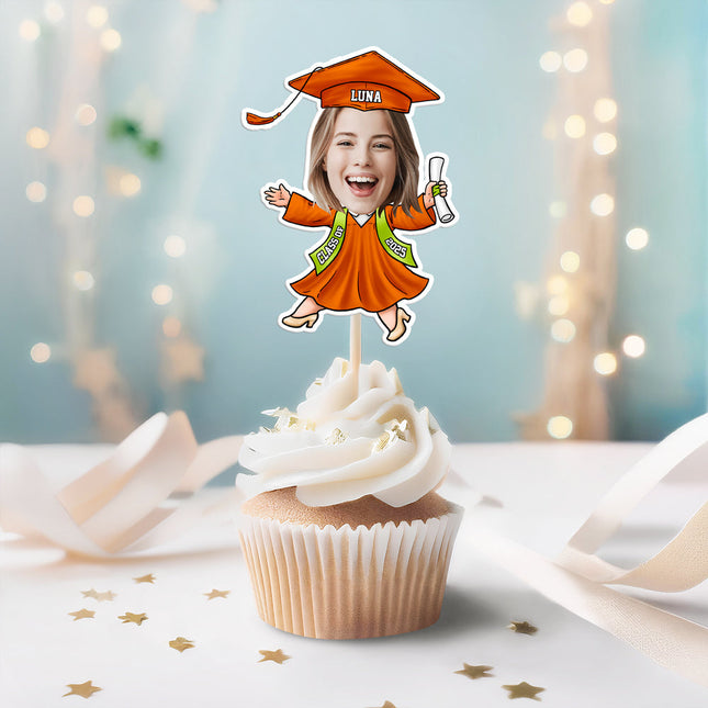 Custom Funny Face Class of 2026 Graduation Decoration Cupcake Toppers