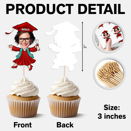 Custom Funny Face Class of 2026 Graduation Decoration Cupcake Toppers