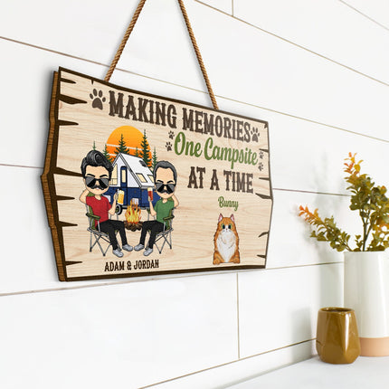 Welcome To Our Campsite Protected By Dogs Cats Pets - Gift For Couples- Personalized Custom Shaped Wood Sign