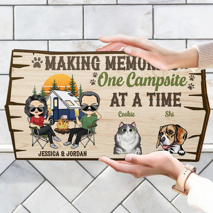 Welcome To Our Campsite Protected By Dogs Cats Pets - Gift For Couples- Personalized Custom Shaped Wood Sign