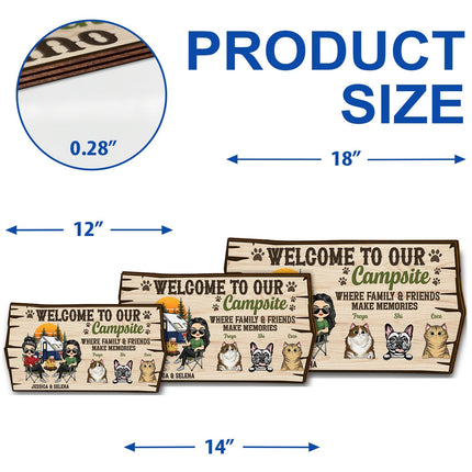 Welcome To Our Campsite Protected By Dogs Cats Pets - Gift For Couples- Personalized Custom Shaped Wood Sign