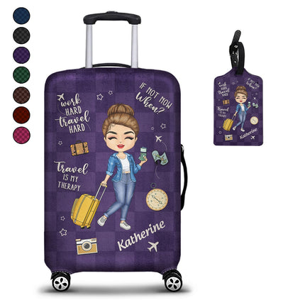 Travel Is My Therapy - Personalized Combo Luggage Cover And Luggage Tag