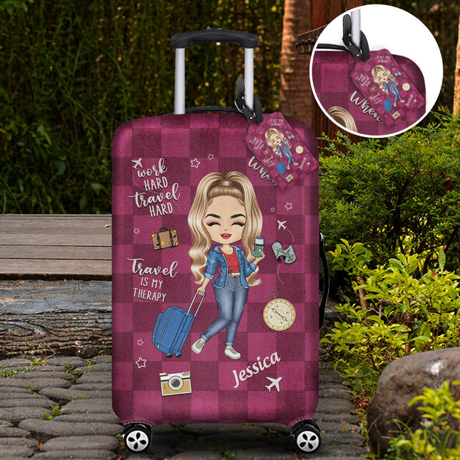 Travel Is My Therapy - Personalized Combo Luggage Cover And Luggage Tag