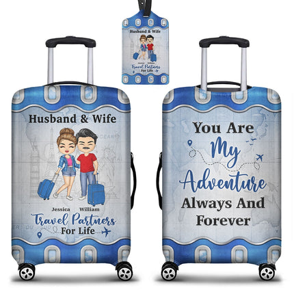 Husband & Wife Travel Partners For Life - Personalized Combo Luggage Cover And Luggage Tag