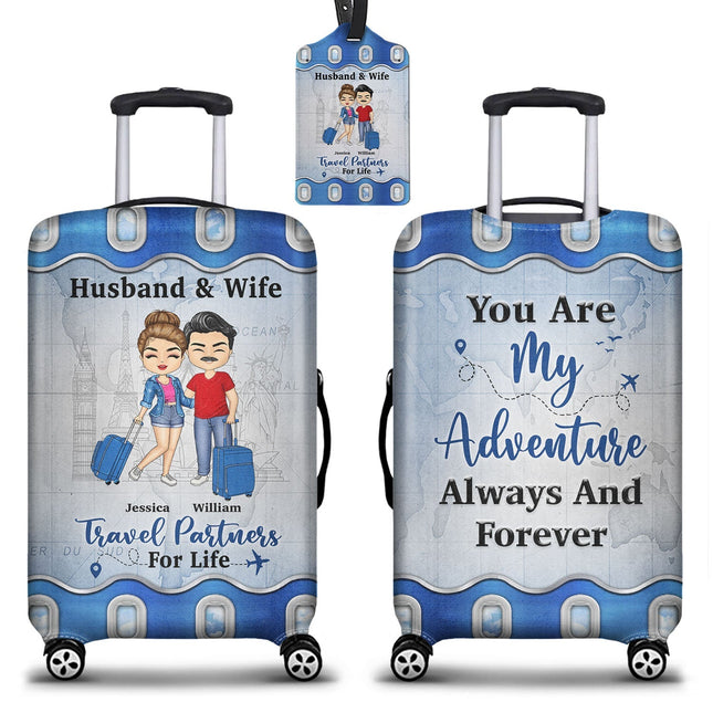 Husband & Wife Travel Partners For Life - Personalized Combo Luggage Cover And Luggage Tag