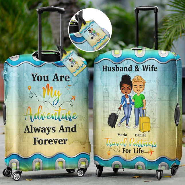 Husband & Wife Travel Partners For Life - Personalized Combo Luggage Cover And Luggage Tag