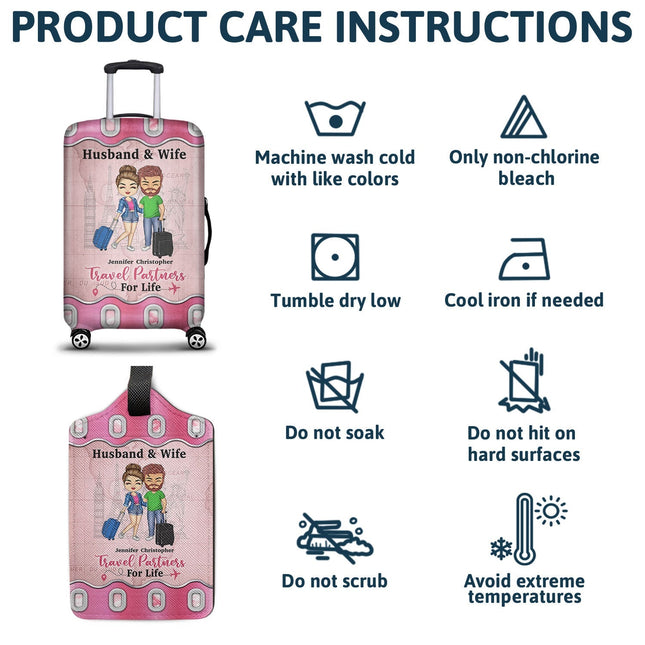 Husband & Wife Travel Partners For Life - Personalized Combo Luggage Cover And Luggage Tag