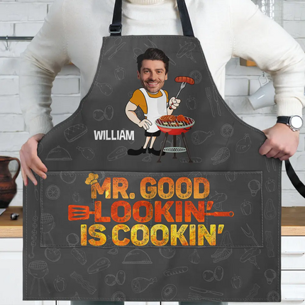 Father's Day Gifts, Custom Photo Mr. Good Lookin' Is Cookin' - Personalized Apron