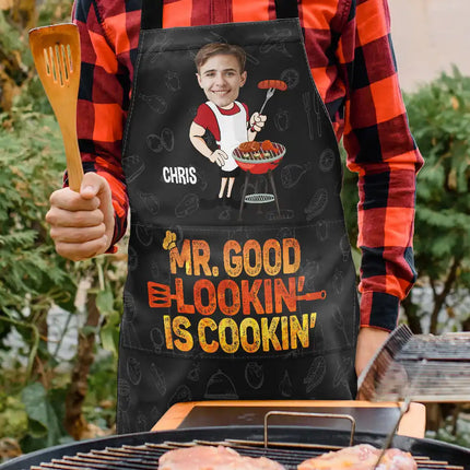 Father's Day Gifts, Custom Photo Mr. Good Lookin' Is Cookin' - Personalized Apron