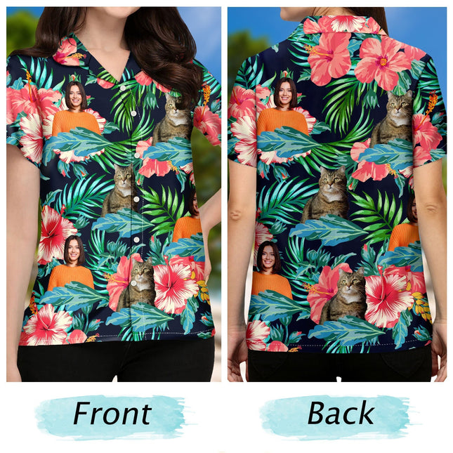 Custom Photo Human And Pet Faces - Personalized Hawaiian Shirt