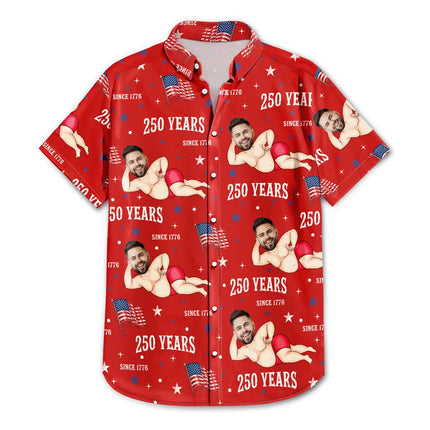 Custom Photo Star & Stripes 250 Years Anniversary Funny Man Woman - Personalized Hawaiian Shirt