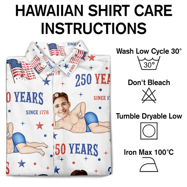 Custom Photo Star & Stripes 250 Years Anniversary Funny Man Woman - Personalized Hawaiian Shirt
