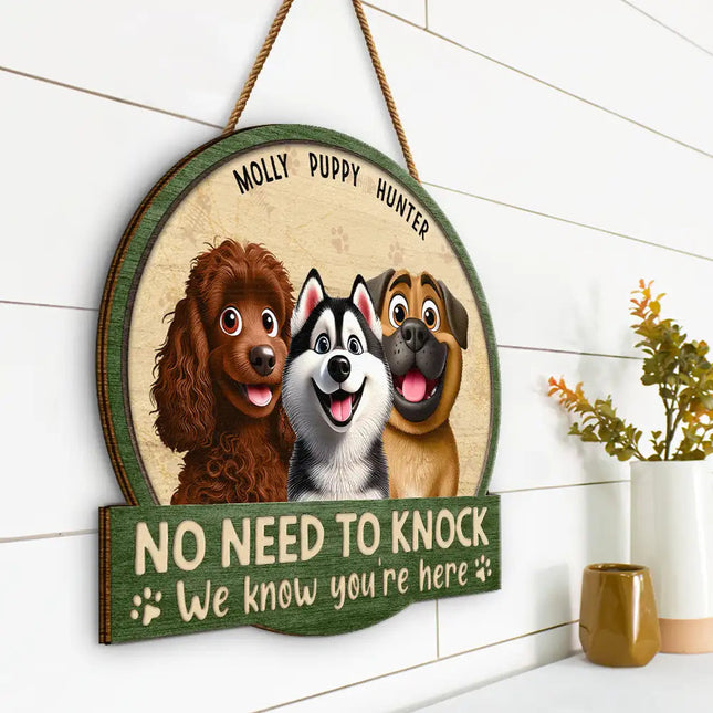 No Need To Knock 3D Effect Pets - Personalized Custom Shaped Wood Sign