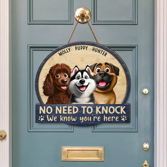 No Need To Knock 3D Effect Pets - Personalized Custom Shaped Wood Sign
