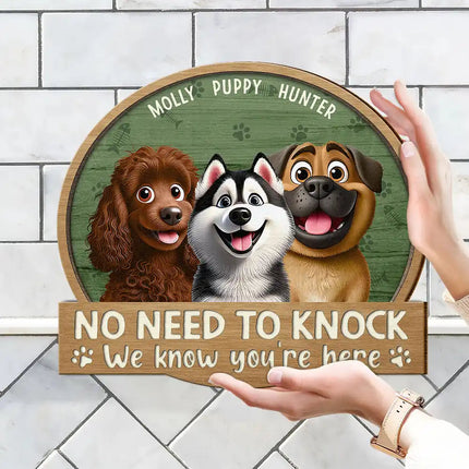 No Need To Knock 3D Effect Pets - Personalized Custom Shaped Wood Sign