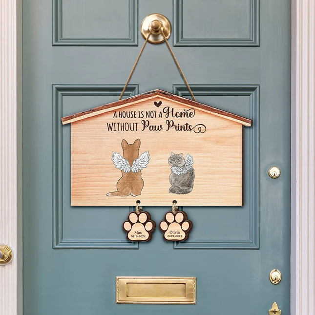 Dog Cat Memorial Our House Is Not The Same Without Your Paw Prints - Personalized Custom Shaped Wood Sign With Wooden Tags