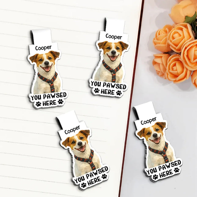 Custom Photo Watercolor Realistic Pet Lovers You Pawsed Here - Personalized Custom Shaped Magnetic Bookmark Clip