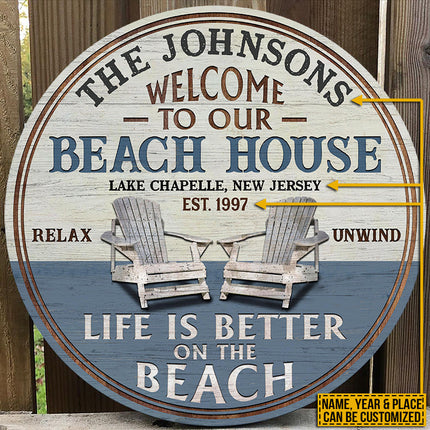 Personalized Beach House Life Is Better Custom Wood Circle Sign