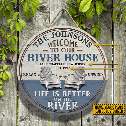 Personalized River House Life Is Better Custom Wood Circle Sign